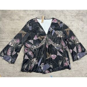 Bloomchic Top Women Plus Size 28 Paisley Mosaic Vneck 3/4 Bell Sleeve Flowy NWT